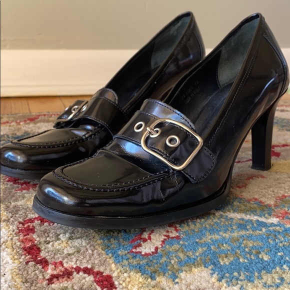 Coach Shoes - Coach Black Patent Leather Heeled Loafers